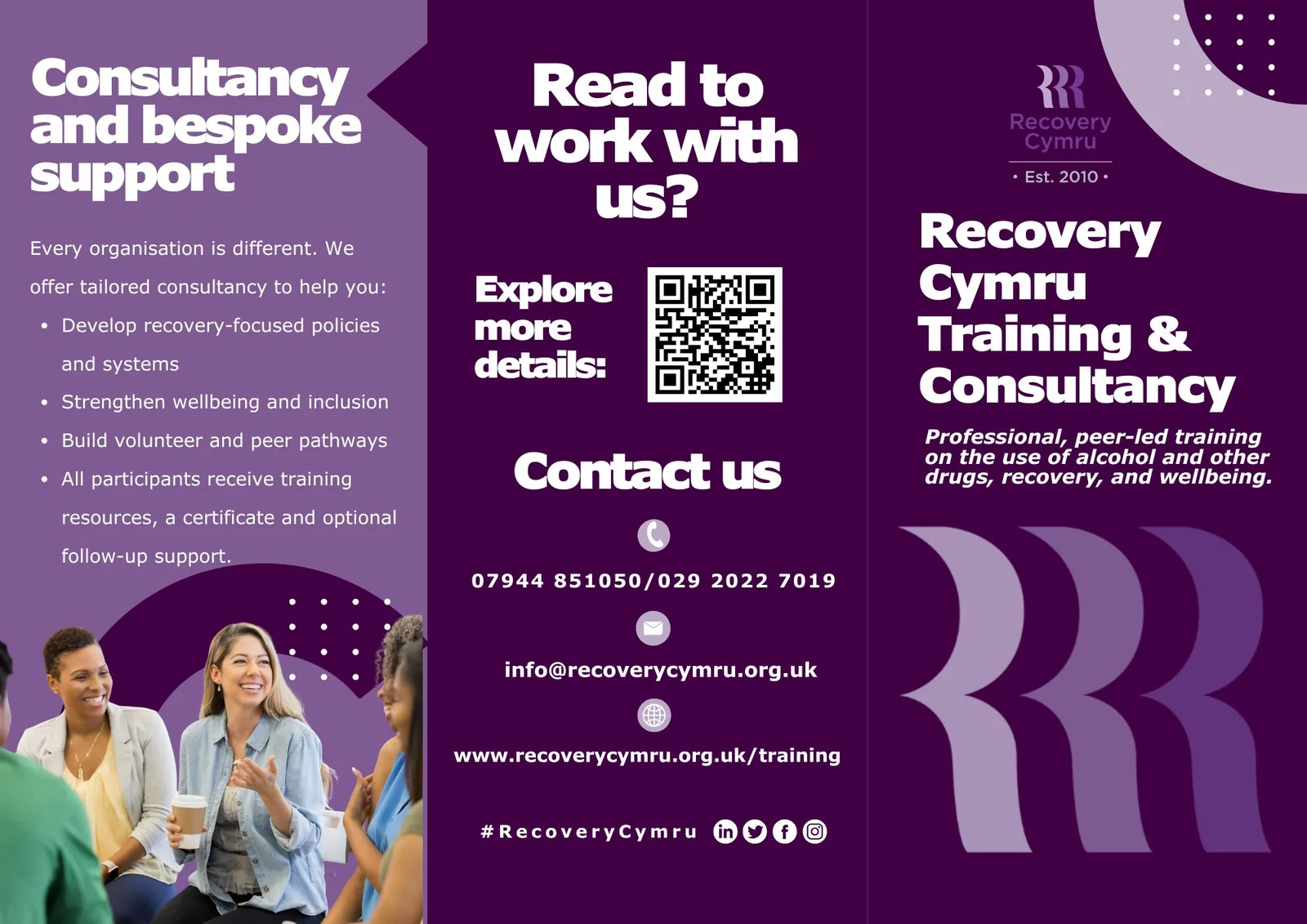 Recovery Cymru Training and Consultancy brochure artwork.